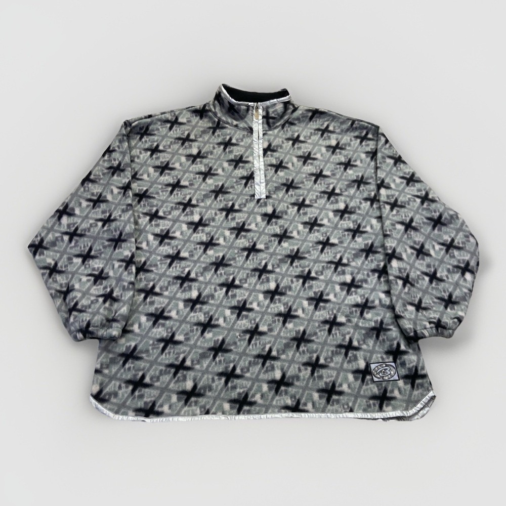 Vintage Bugle Boy Fleece Jacket Mens XL Tribal Aztec 1/4 Zip AOP